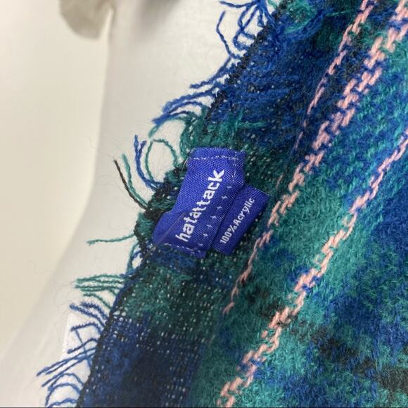 HAT ATTACK Jewel Plaid Blanket Bottle Fringe Scarf Shawl Wrap - Picture 4 of 5